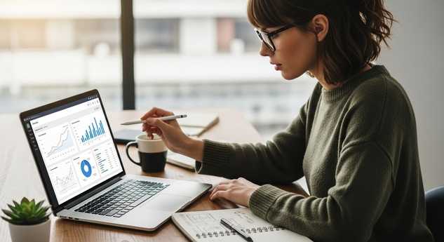 Marketer analyzing social data on laptop for campaign insights