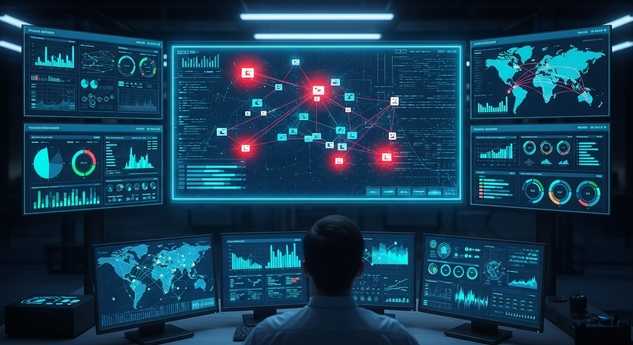 “AI-based cybersecurity dashboard detecting anomalies in network activity for real-time threat prevention.”