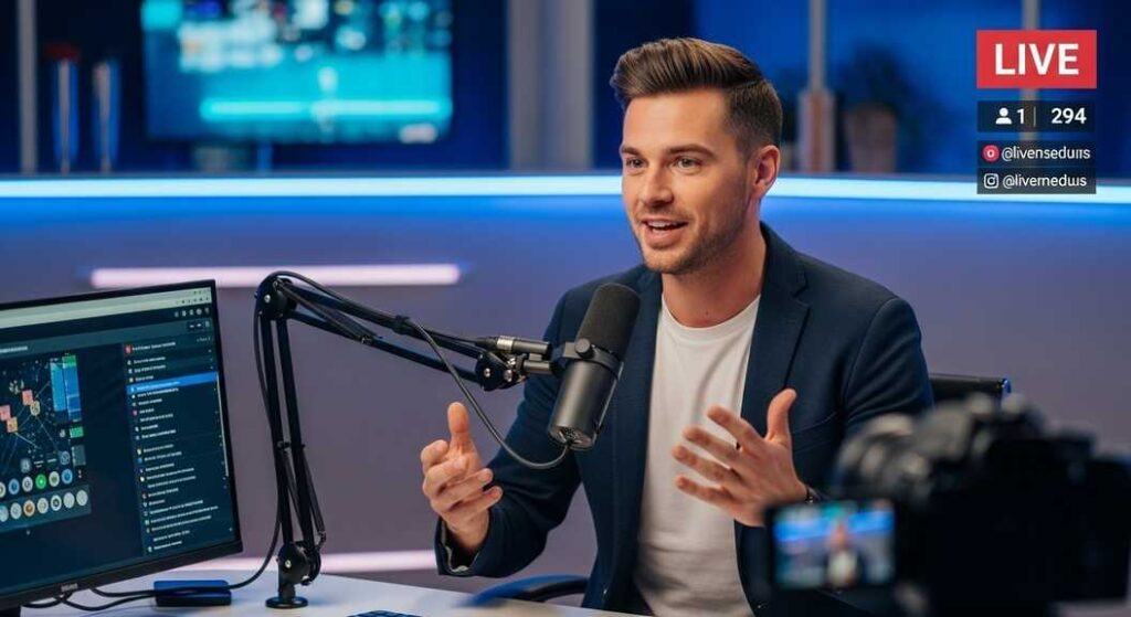 Live streaming engagement session with creator broadcasting on social media platforms