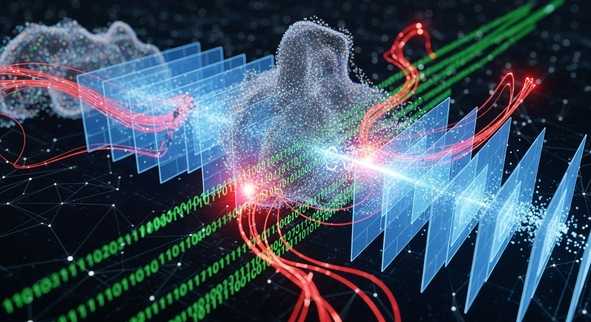 “Visualization of artificial intelligence algorithms analyzing digital networks during a cyber attack in 2025.”