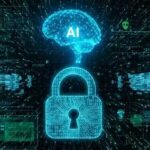 “AI cyber threats 2025 — digital illustration showing smart malware and cybersecurity defense technology.”