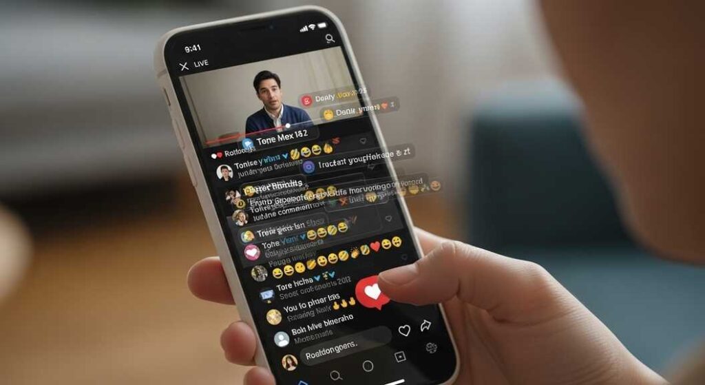 Example of real-time live streaming engagement with audience comments and reactions